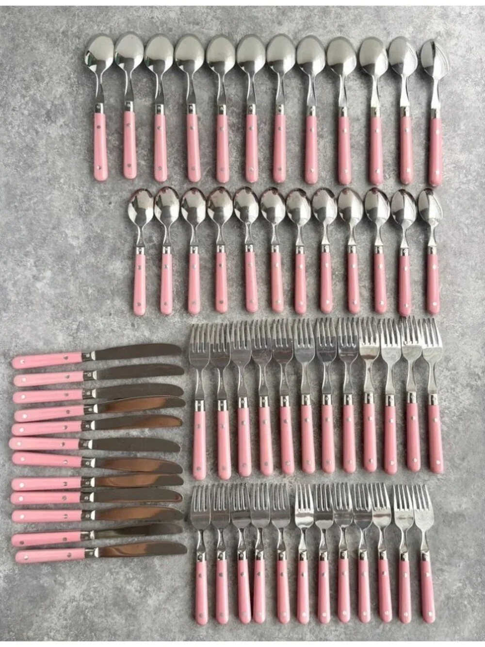Carnival Stainless Flatware Korea Pink Handle Service For 12 Set Of 60 Pieces